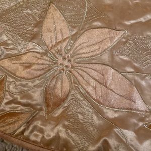 EUC 54” Gold Satin Tree Skirt with Gold Poinsettias